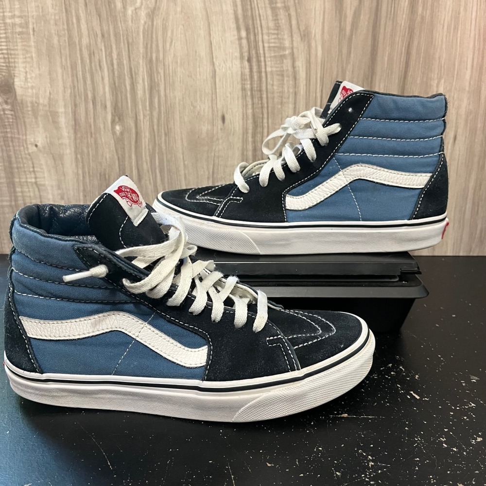 VANS SK8-Hi Suede Canvas High Top Sneaker Blue Black Navy mens Size 6.5